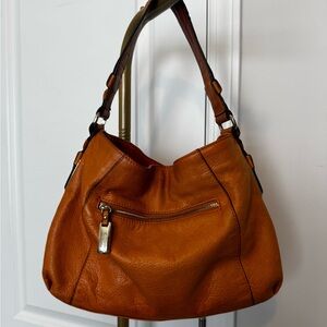 b. makowsky Cognac Leather Hobo Bag